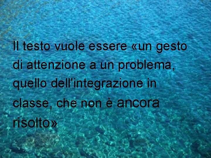 Il testo vuole essere «un gesto di attenzione a un problema, quello dell'integrazione in