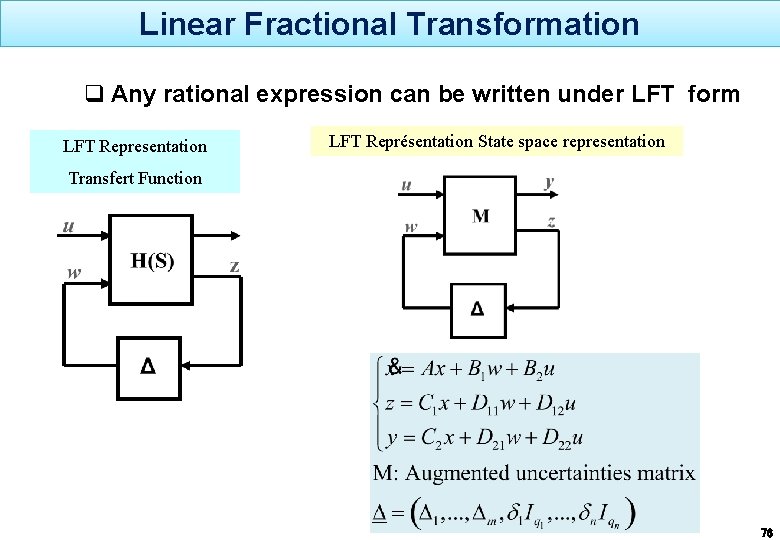 Linear Fractional Transformation q Any rational expression can be written under LFT form LFT