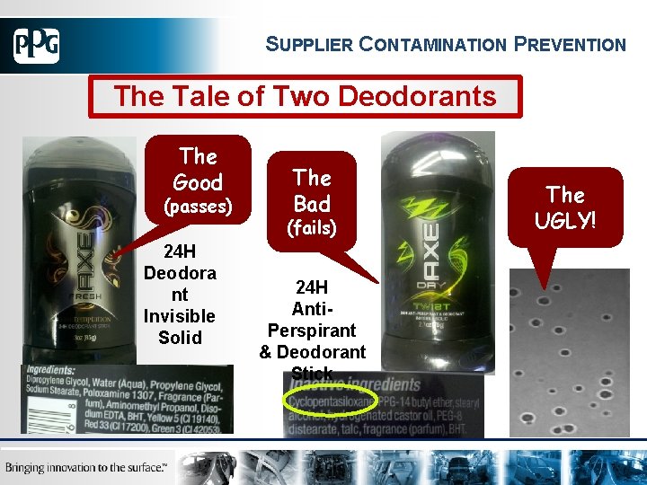 SUPPLIER CONTAMINATION PREVENTION The Tale of Two Deodorants The Good (passes) 24 H Deodora