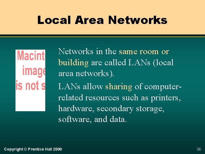 Local Area Networks in the same room or building are called LANs (local area