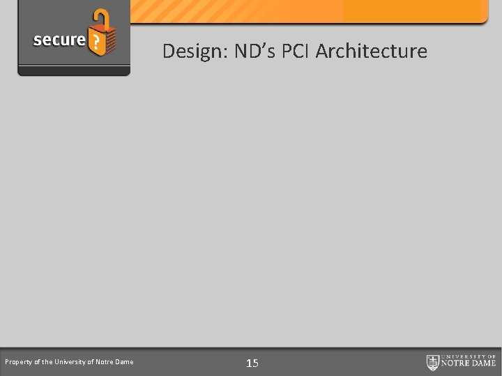 Credit Card Support Program Design: ND’s PCI Architecture Property of the University of Notre