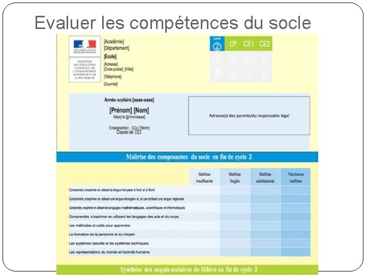 Evaluer les compétences du socle Evaluer les compétences du socle