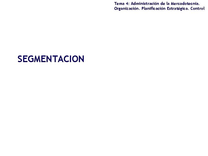 Tema 4: Administración de la Mercadotecnia. Organización. Planificación Estratégica. Control SEGMENTACION 