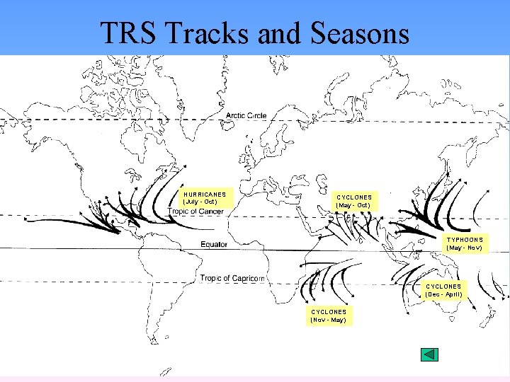 TRS Tracks and Seasons HURRICANES (July - Oct) CYCLONES (May - Oct) TYPHOONS (May