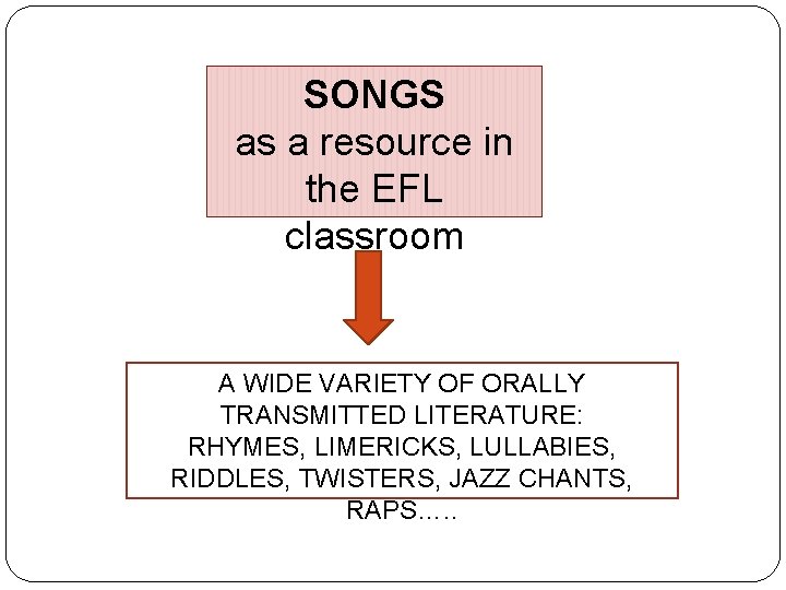 SONGS as a resource in the EFL classroom A WIDE VARIETY OF ORALLY TRANSMITTED
