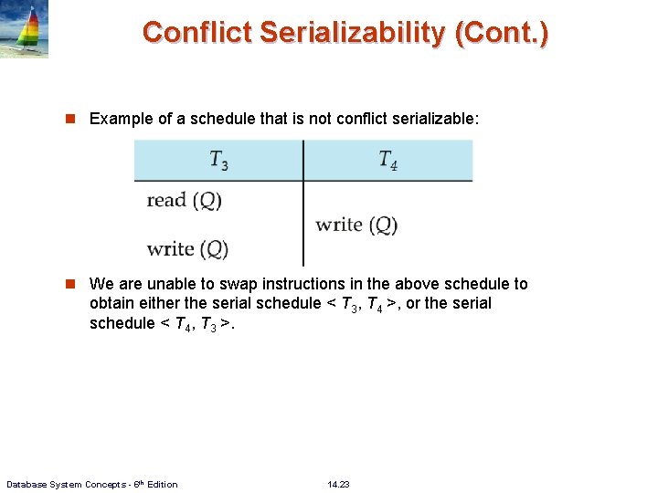 Conflict Serializability (Cont. ) n Example of a schedule that is not conflict serializable: