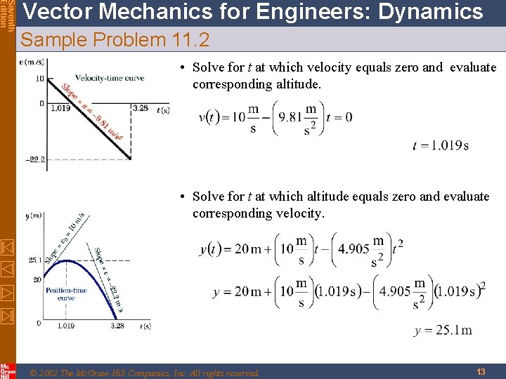 Seventh Edition Vector Mechanics for Engineers: Dynamics Sample Problem 11. 2 • Solve for