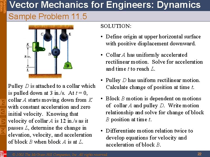 Seventh Edition Vector Mechanics for Engineers: Dynamics Sample Problem 11. 5 SOLUTION: • Define