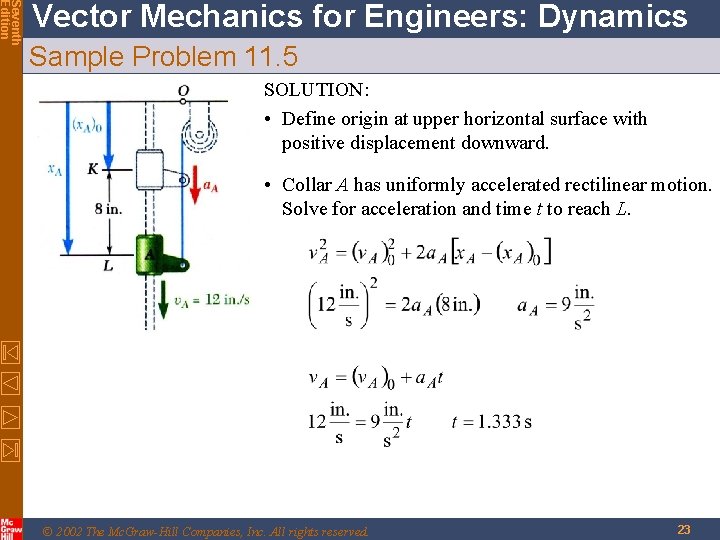 Seventh Edition Vector Mechanics for Engineers: Dynamics Sample Problem 11. 5 SOLUTION: • Define