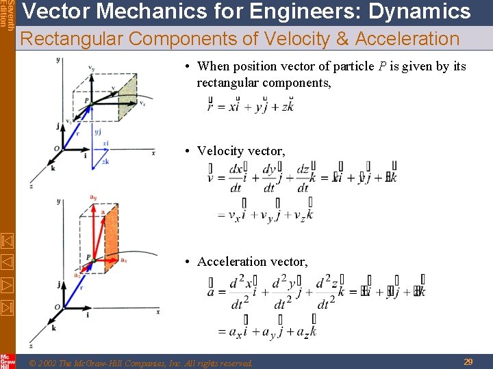 Seventh Edition Vector Mechanics for Engineers: Dynamics Rectangular Components of Velocity & Acceleration •