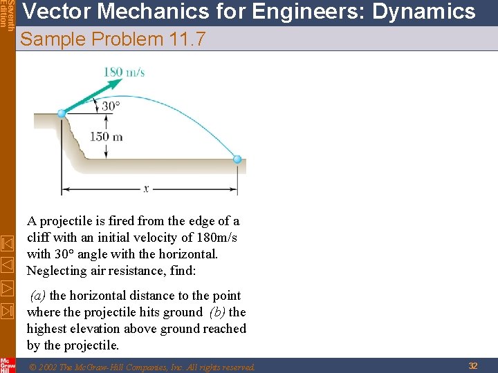 Seventh Edition Vector Mechanics for Engineers: Dynamics Sample Problem 11. 7 A projectile is