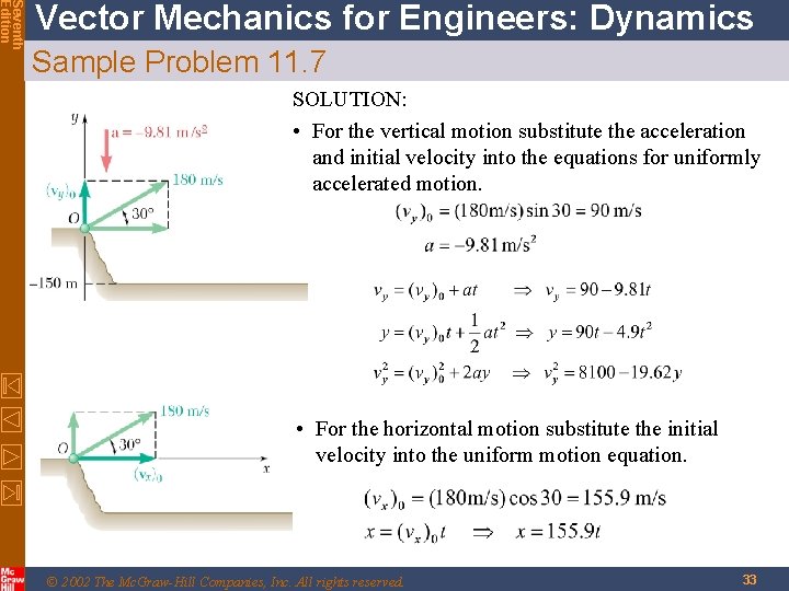Seventh Edition Vector Mechanics for Engineers: Dynamics Sample Problem 11. 7 SOLUTION: • For
