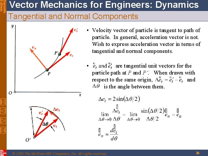 Seventh Edition Vector Mechanics for Engineers: Dynamics Tangential and Normal Components • Velocity vector