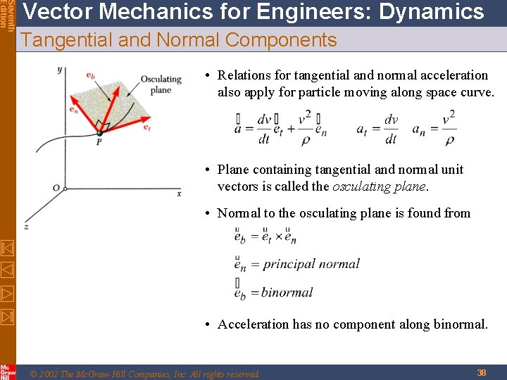 Seventh Edition Vector Mechanics for Engineers: Dynamics Tangential and Normal Components • Relations for