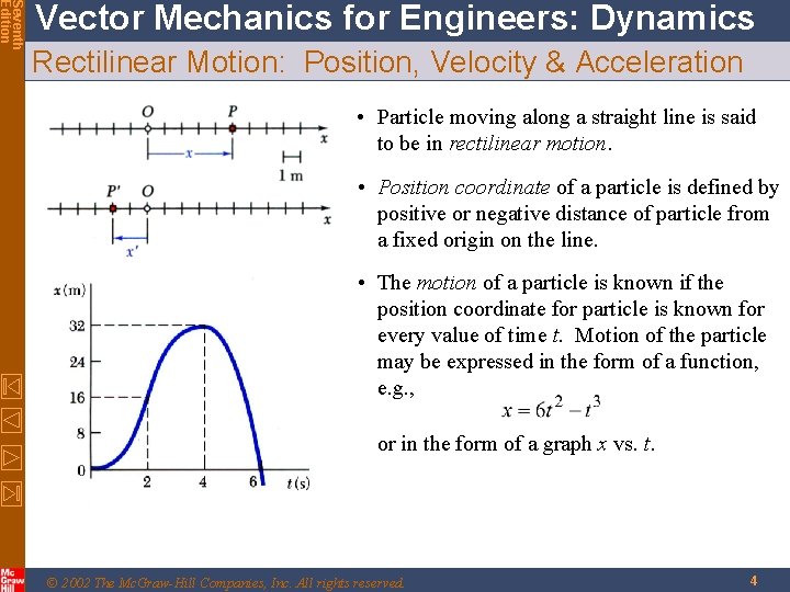 Seventh Edition Vector Mechanics for Engineers: Dynamics Rectilinear Motion: Position, Velocity & Acceleration •
