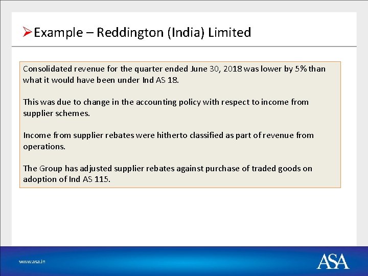 ØExample – Reddington (India) Limited Consolidated revenue for the quarter ended June 30, 2018