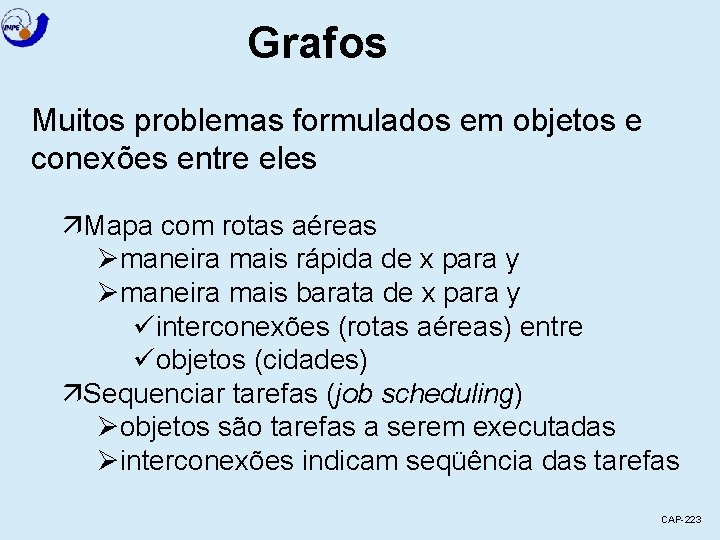 Grafos Muitos problemas formulados em objetos e conexões entre eles äMapa com rotas aéreas