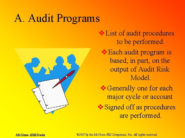 A. Audit Programs v List of audit procedures to be performed. v Each audit