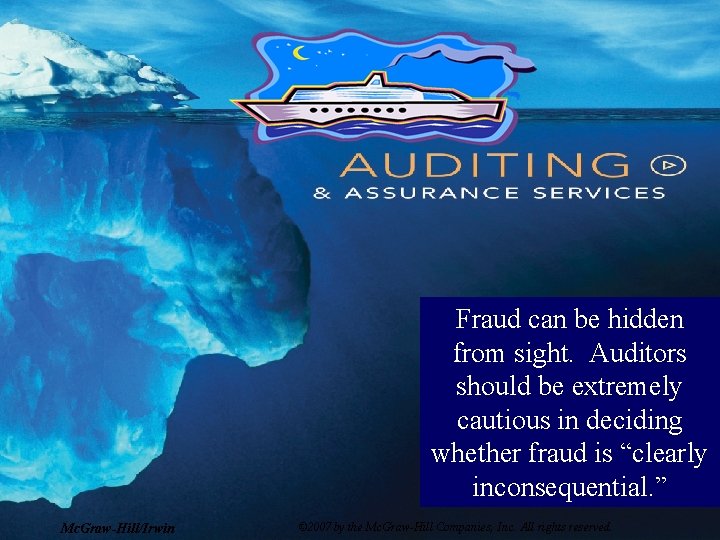 Fraud can be hidden from sight. Auditors should be extremely cautious in deciding whether