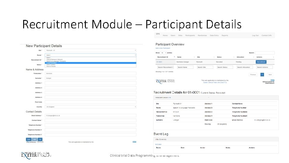 Recruitment Module – Participant Details Clinical trial Data Programming & Management 