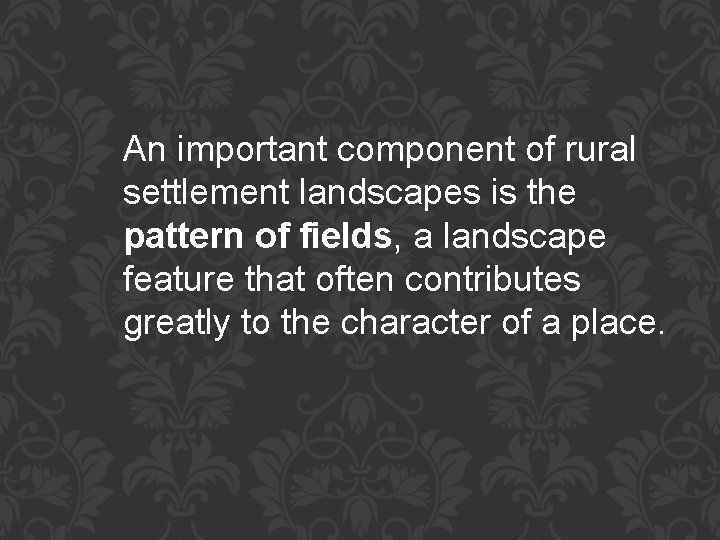 An important component of rural settlement landscapes is the pattern of fields, a landscape