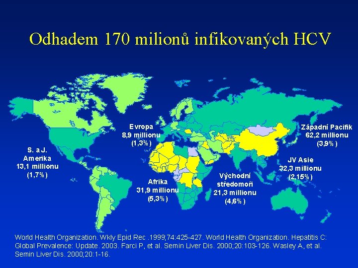 Odhadem 170 milionů infikovaných HCV S. a J. Amerika 13, 1 millionu (1, 7%)