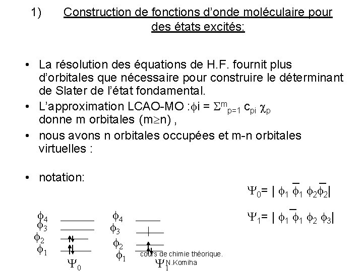 1) Construction de fonctions d’onde moléculaire pour des états excités: • La résolution des