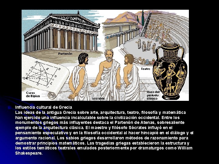 Influencia cultural de Grecia Las ideas de la antigua Grecia sobre arte, arquitectura, teatro,