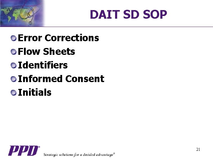 DAIT SD SOP Error Corrections Flow Sheets Identifiers Informed Consent Initials 21 