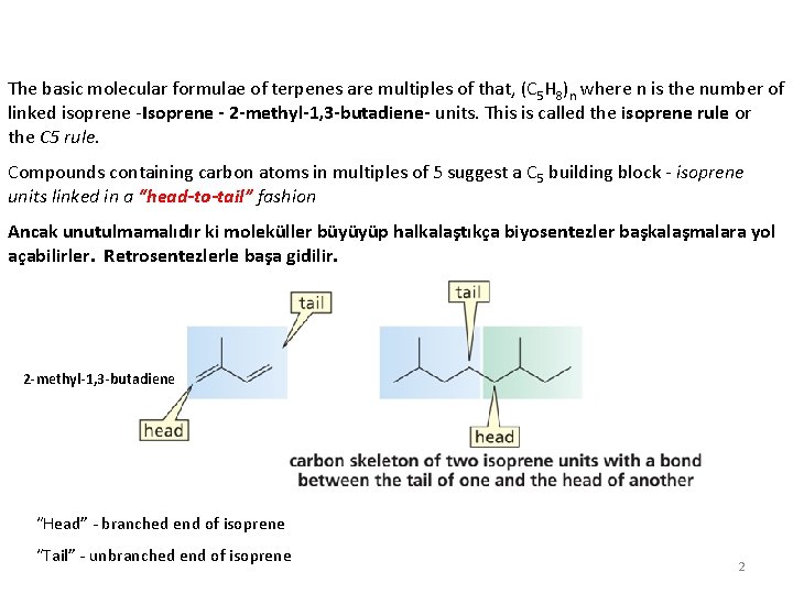 The basic molecular formulae of terpenes are multiples of that, (C 5 H 8)n