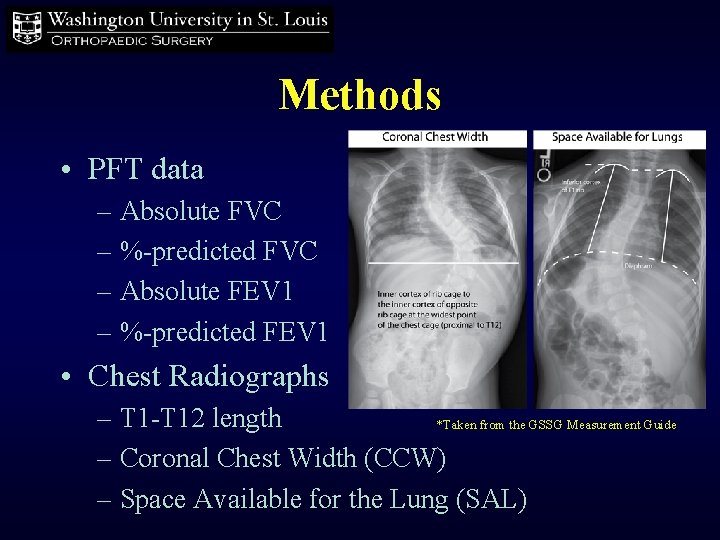 Methods • PFT data – Absolute FVC – %-predicted FVC – Absolute FEV 1