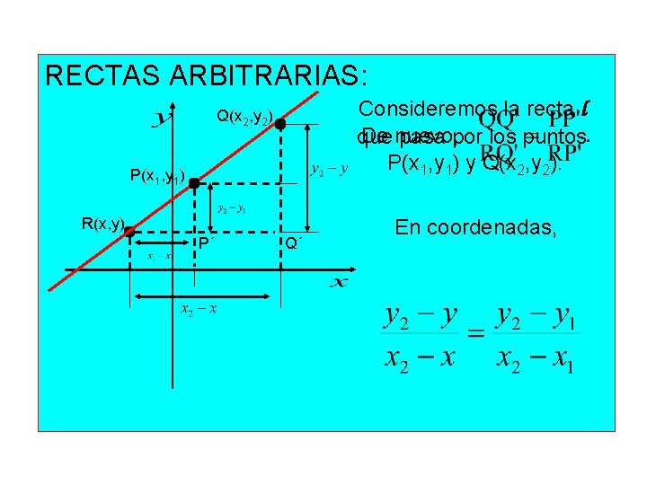 RECTAS ARBITRARIAS: Consideremos la recta l De nuevo, que pasa por los puntos P(x