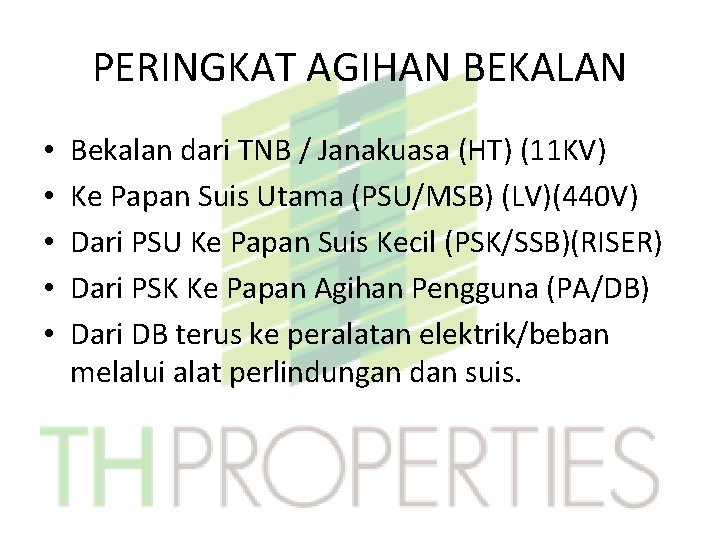 PERINGKAT AGIHAN BEKALAN • • • Bekalan dari TNB / Janakuasa (HT) (11 KV)