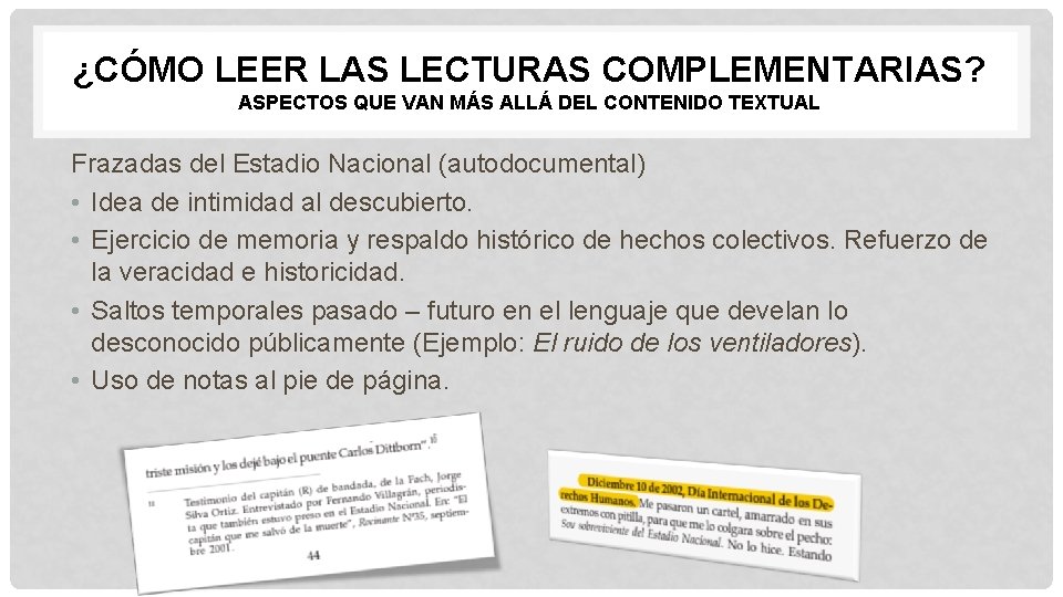 ¿CÓMO LEER LAS LECTURAS COMPLEMENTARIAS? ASPECTOS QUE VAN MÁS ALLÁ DEL CONTENIDO TEXTUAL Frazadas