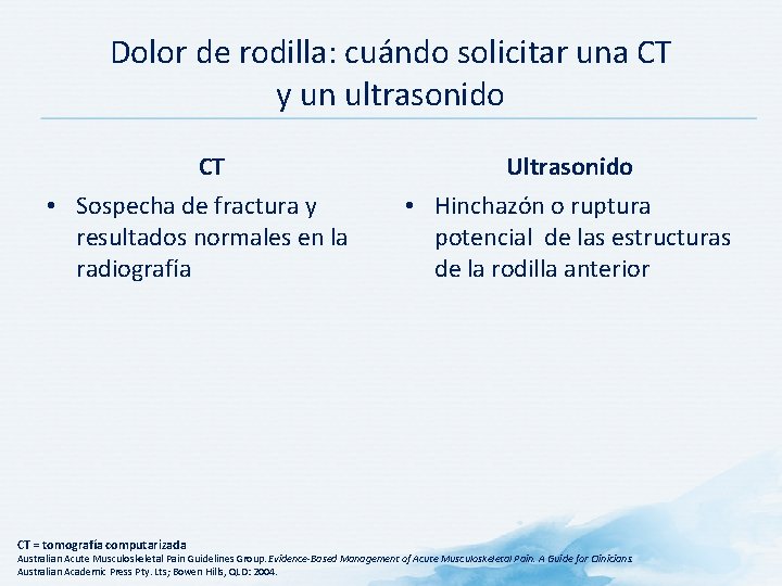 Dolor de rodilla: cuándo solicitar una CT y un ultrasonido CT • Sospecha de