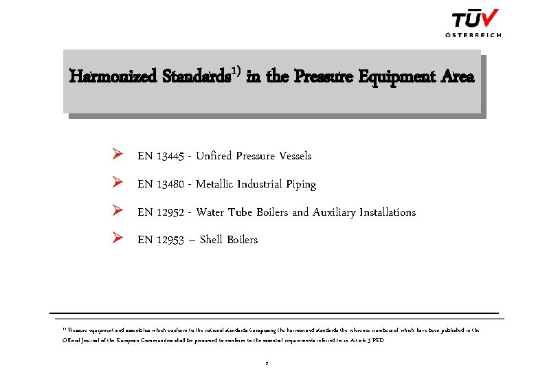 Harmonized Standards 1) in the Pressure Equipment Area Ø EN 13445 - Unfired Pressure