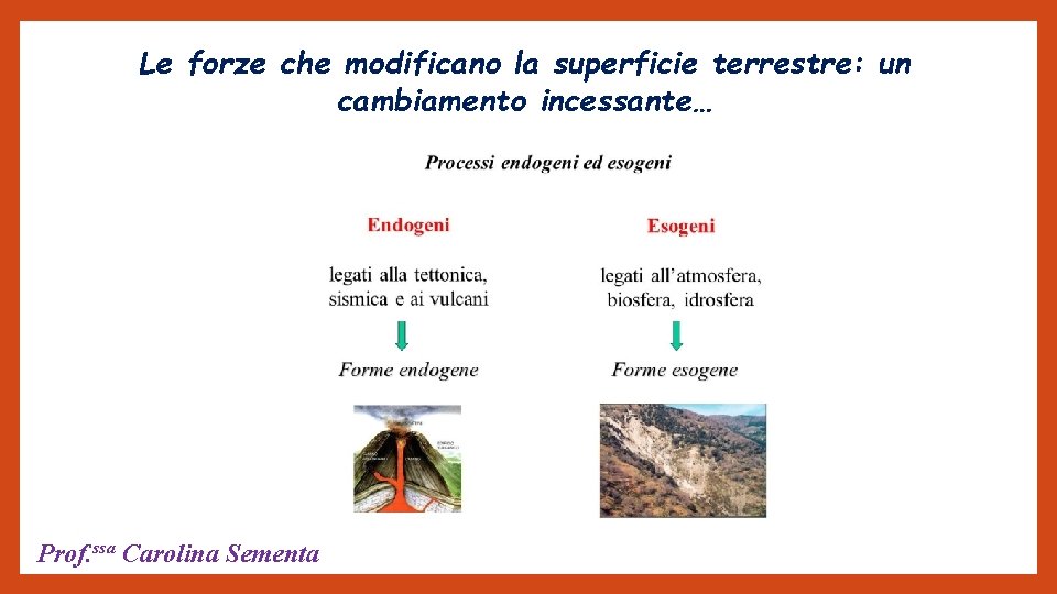Le forze che modificano la superficie terrestre: un cambiamento incessante… Prof. ssa Carolina Sementa