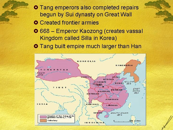 £ Tang emperors also completed repairs begun by Sui dynasty on Great Wall £ £ Tang emperors also completed repairs begun by Sui dynasty on Great Wall £