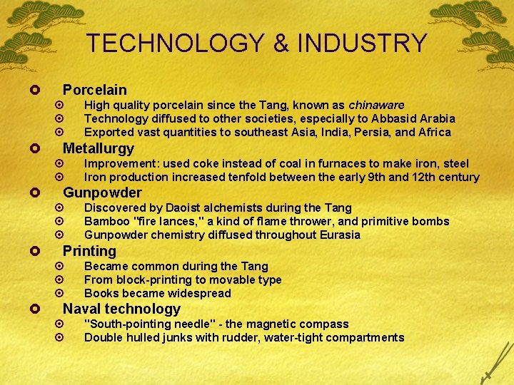 TECHNOLOGY & INDUSTRY £ Porcelain ¤ ¤ ¤ £ Metallurgy ¤ ¤ £ Discovered