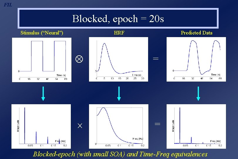 FIL Blocked, epoch = 20 s Stimulus (“Neural”) HRF Predicted Data = = Blocked-epoch