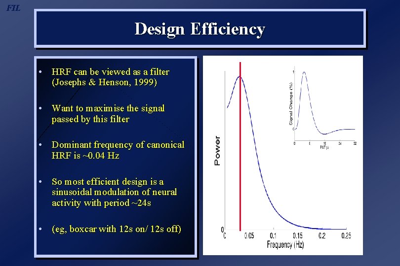 FIL Design Efficiency • HRF can be viewed as a filter (Josephs & Henson,
