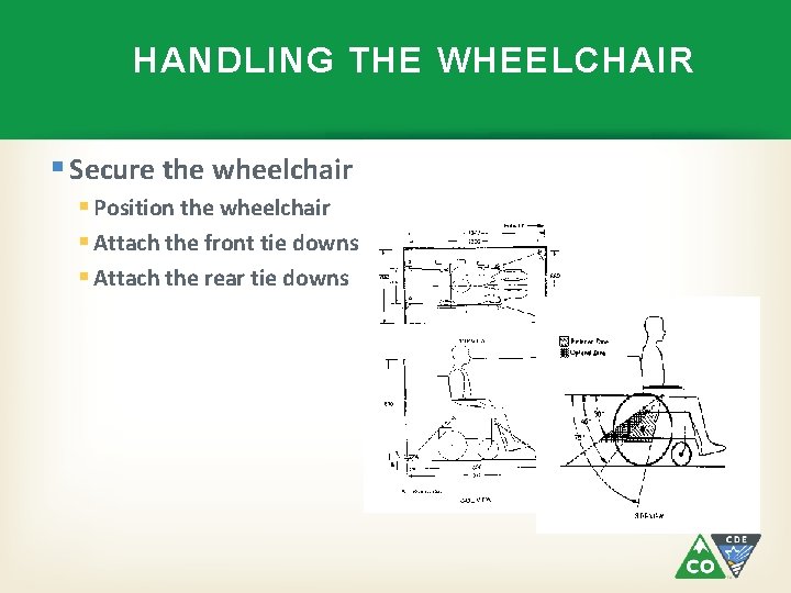 HANDLING THE WHEELCHAIR § Secure the wheelchair § Position the wheelchair § Attach the