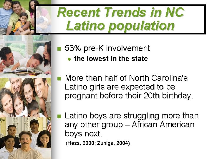 Recent Trends in NC Latino population 53% pre-K involvement the lowest in the state