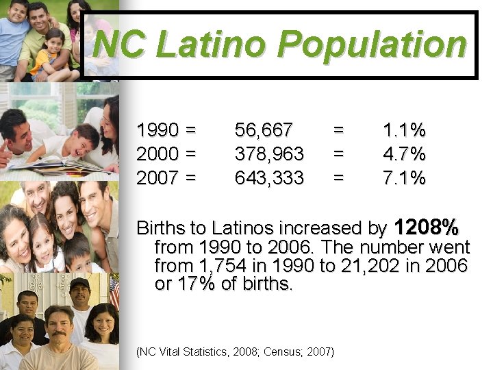 NC Latino Population 1990 2007 = = = 56, 667 378, 963 643, 333