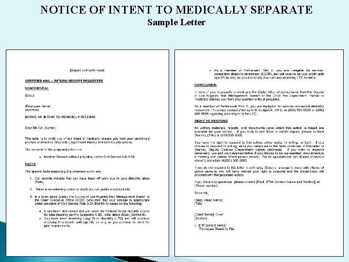 NOTICE OF INTENT TO MEDICALLY SEPARATE Sample Letter 