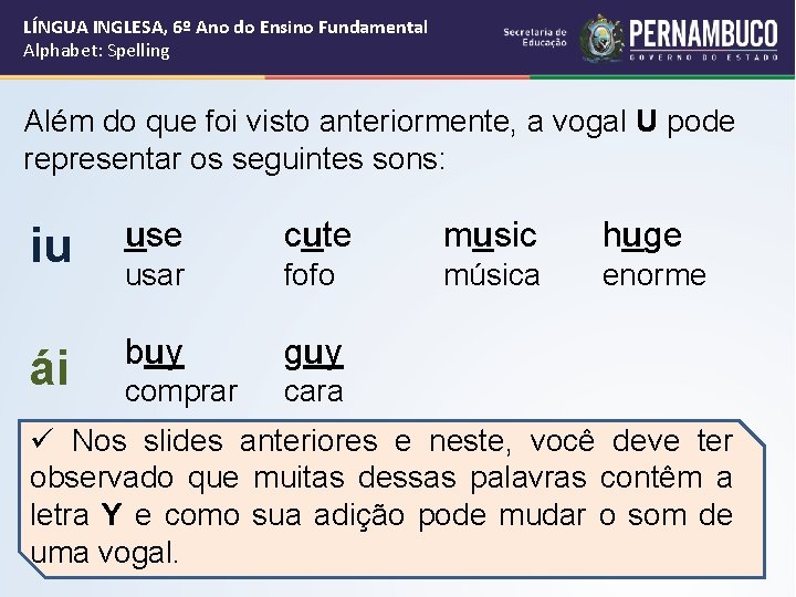 LÍNGUA INGLESA, 6º Ano do Ensino Fundamental Alphabet: Spelling Além do que foi visto
