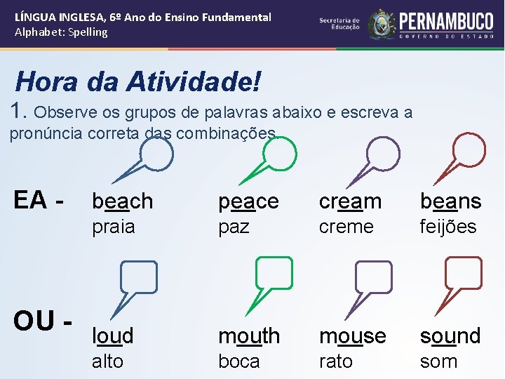 LÍNGUA INGLESA, 6º Ano do Ensino Fundamental Alphabet: Spelling Hora da Atividade! 1. Observe