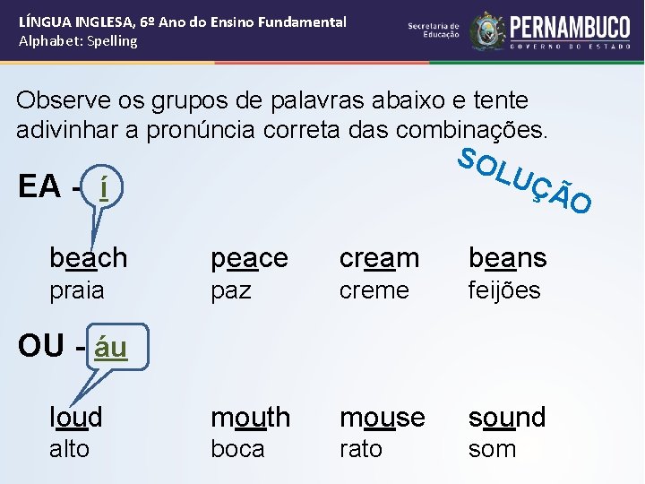 LÍNGUA INGLESA, 6º Ano do Ensino Fundamental Alphabet: Spelling Observe os grupos de palavras