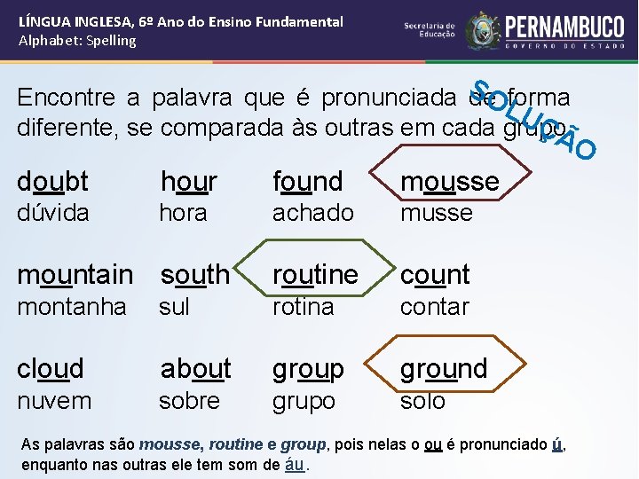 LÍNGUA INGLESA, 6º Ano do Ensino Fundamental Alphabet: Spelling OLforma Encontre a palavra que