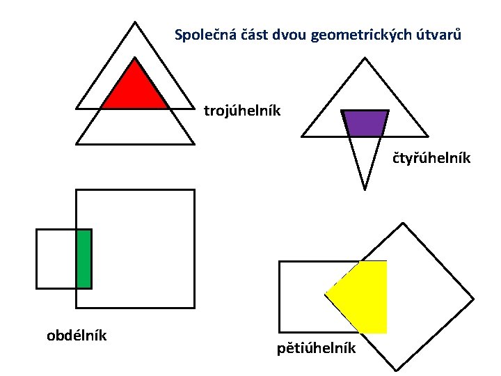 Společná část dvou geometrických útvarů trojúhelník čtyřúhelník obdélník pětiúhelník 